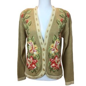 Eva Embroidered & Beaded Button Front Cardigan Sweater Size Small
